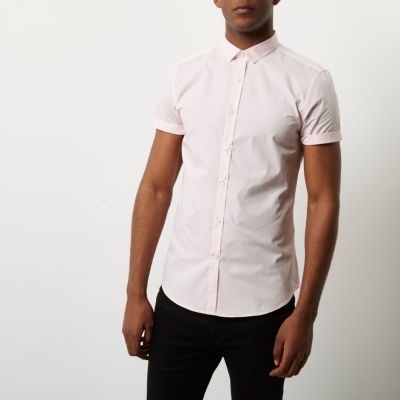 Pink micro collar short sleeve shirt